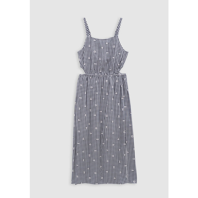 IKKS Black gingham and flower print midi dress for girl