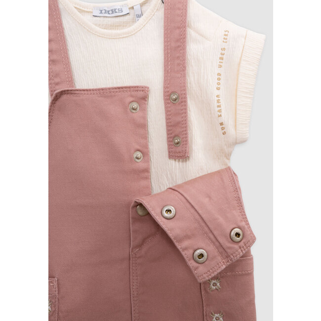 IKKS Pink dress-salopette and ecru baby girl T-shirt set