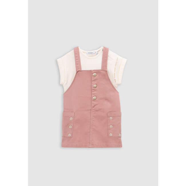 IKKS Pink dress-salopette and ecru baby girl T-shirt set