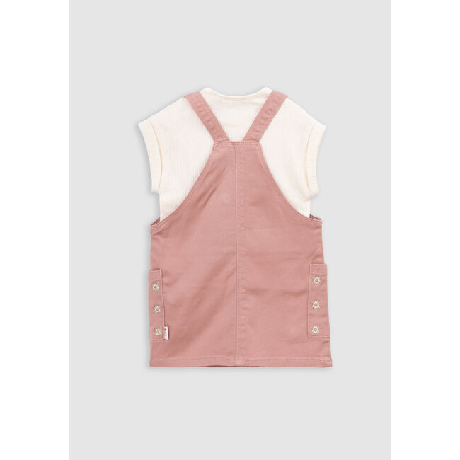 IKKS Pink dress-salopette and ecru baby girl T-shirt set