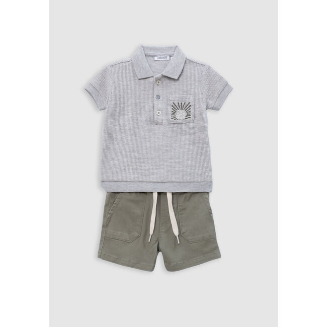 IKKS Baby boy khaki shorts and grey polo shirt set