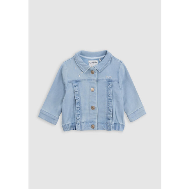 IKKS Blue denim jacket with ruffles and embroidery for girl