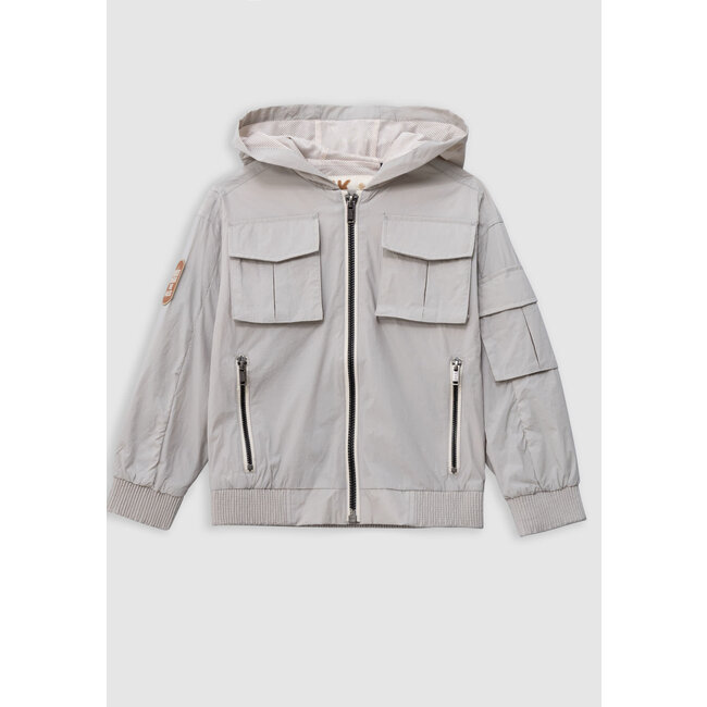 IKKS Grey nylon multi-pocket hooded jacket for boys