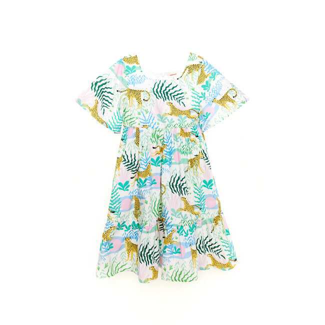 CATIMINI GIRLS SS COTTON DRESS W/ ALLOVER JUNGLE PRINT