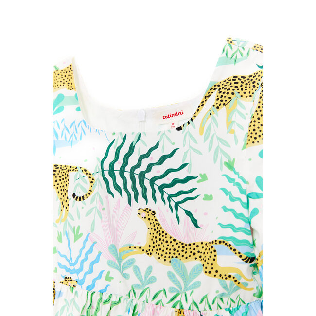 CATIMINI GIRLS SS COTTON DRESS W/ ALLOVER JUNGLE PRINT