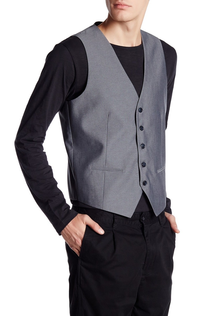 Light Grey Subtle Check Three Piece Suit With Contrasting Navy Waistcoat |  Suits.ie