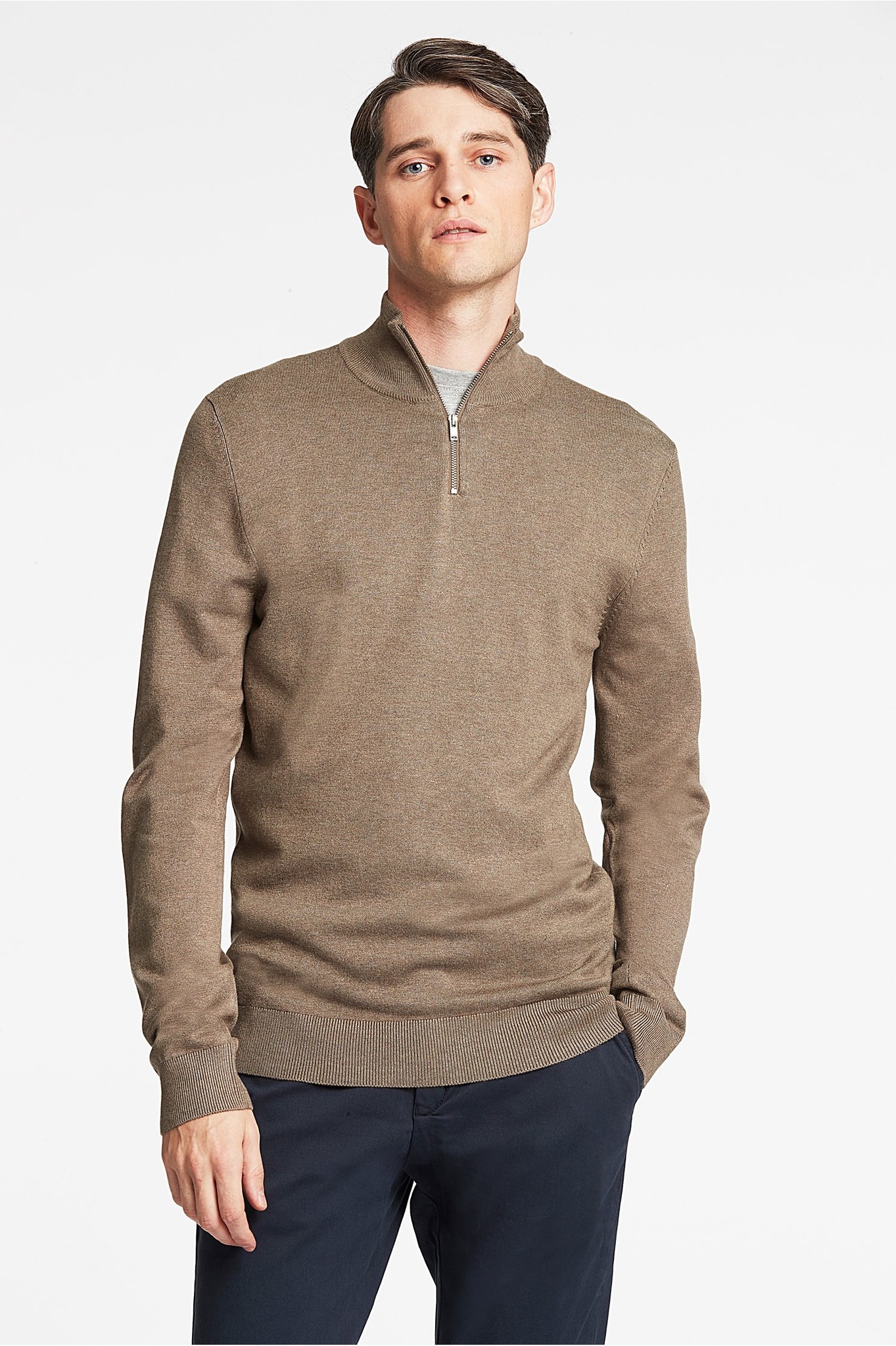 Half-Zip Melange Knit Style: 30-800173US - LINDBERGH Half-Zip Melange Knit Style: 30-800173US - LINDBERGH