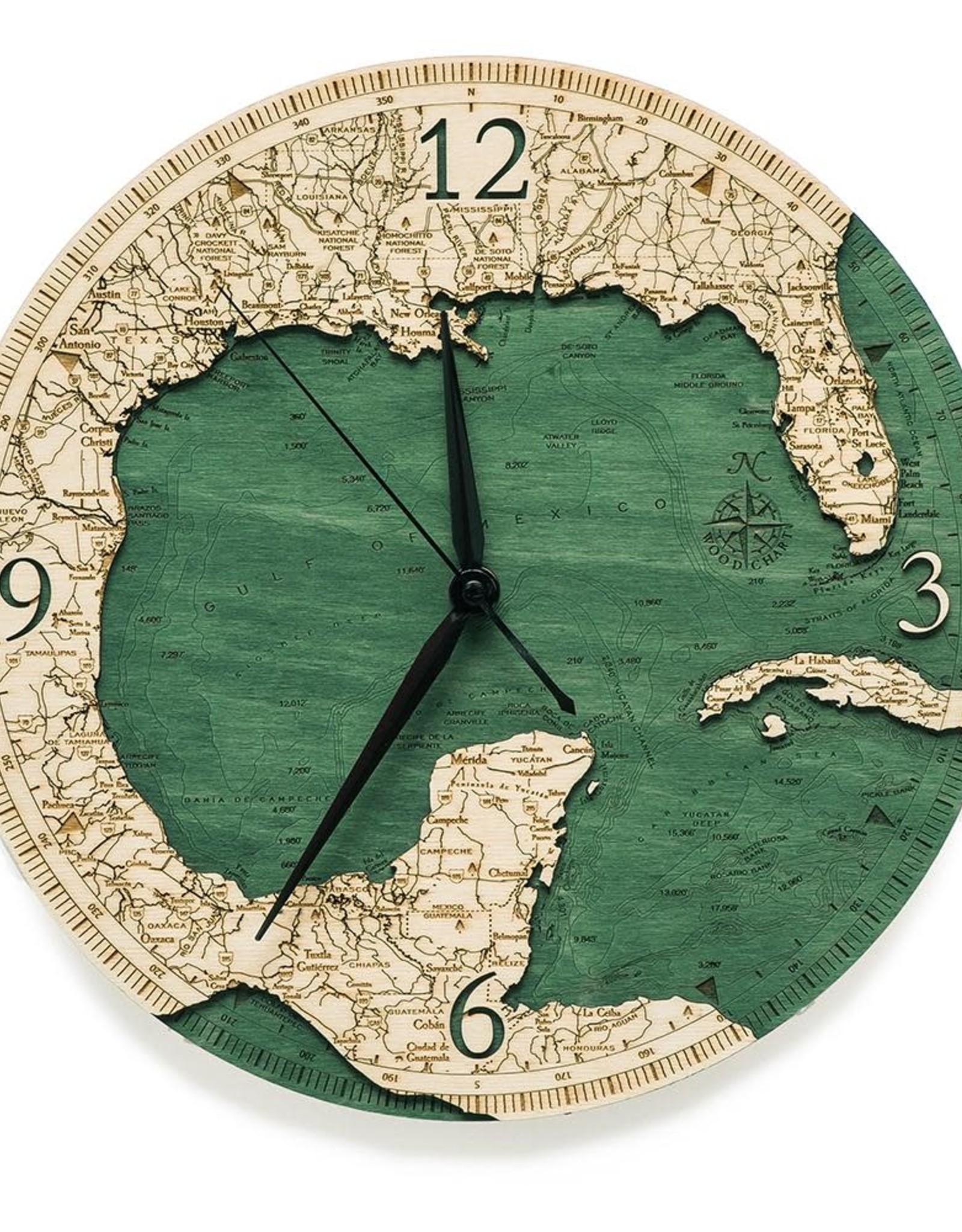 Michael Enterprises Inc. GULF OF MEXICO WOODEN CHART MAP CLOCK