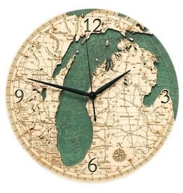 Michael Enterprises Inc. LAKE MICHIGAN WOODEN CHART MAP CLOCK