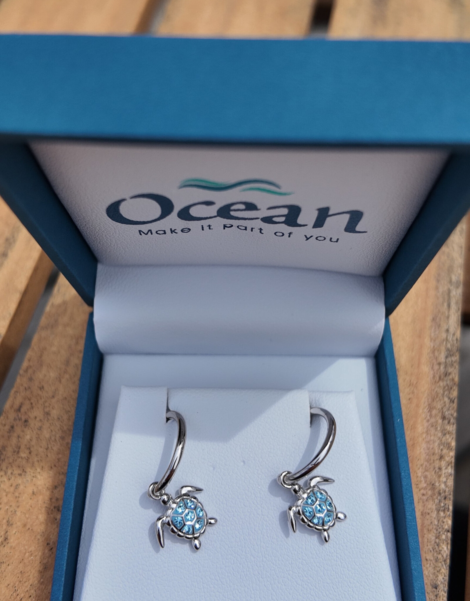FLAIRCRAFT LIMITED TURTLE EARRINGS AQUA CRYSTAL