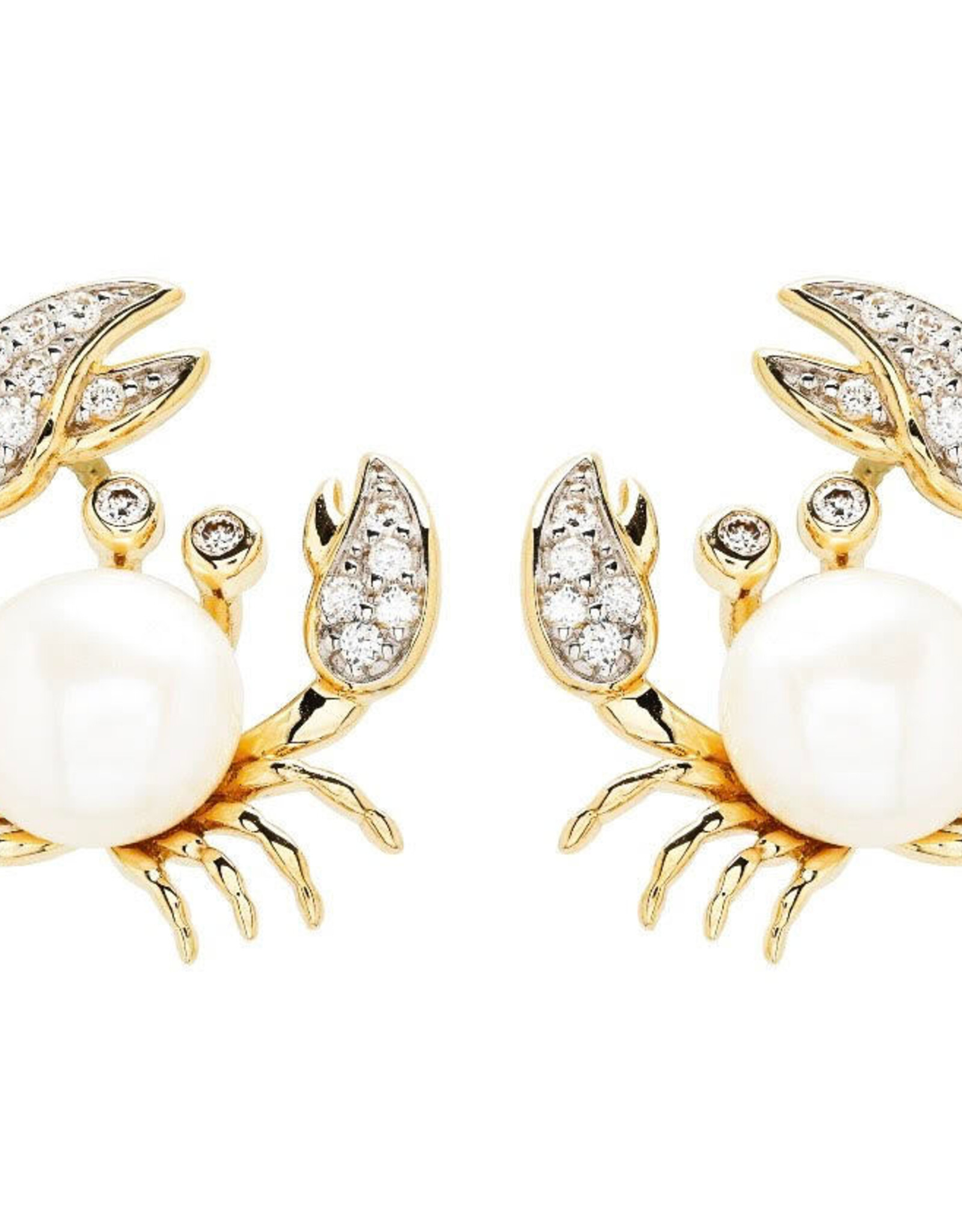 FLAIRCRAFT LIMITED PEARL CRAB STUD EARRINGS 14KT GOLD