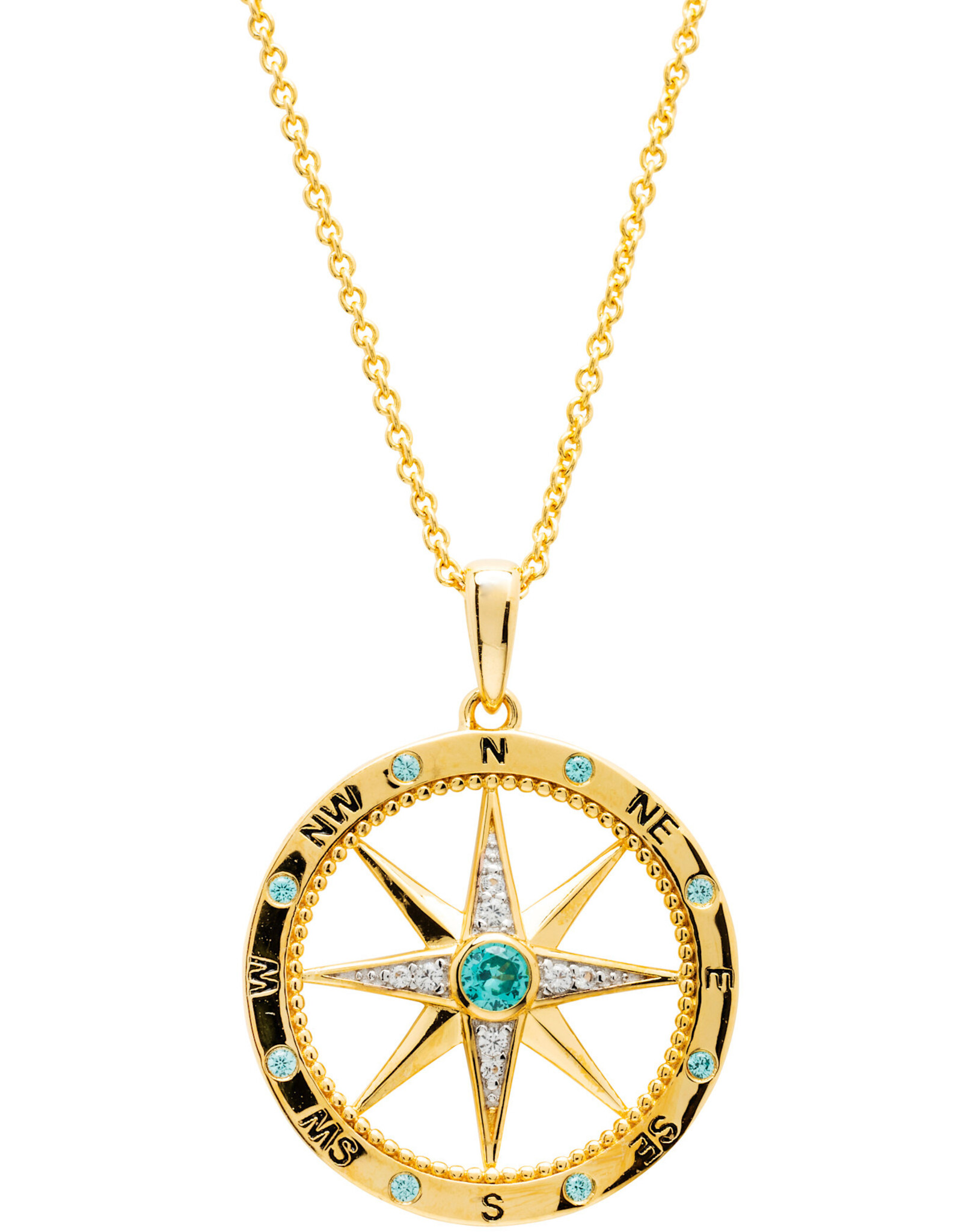 FLAIRCRAFT LIMITED LIGHT BLUE COMPASS NECKLACE 14KT GOLD