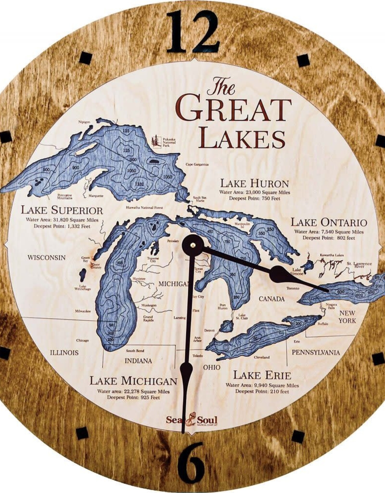 SEA & SOUL GREAT LAKES AMERICANA DEEP BLUE 16" CLOCK