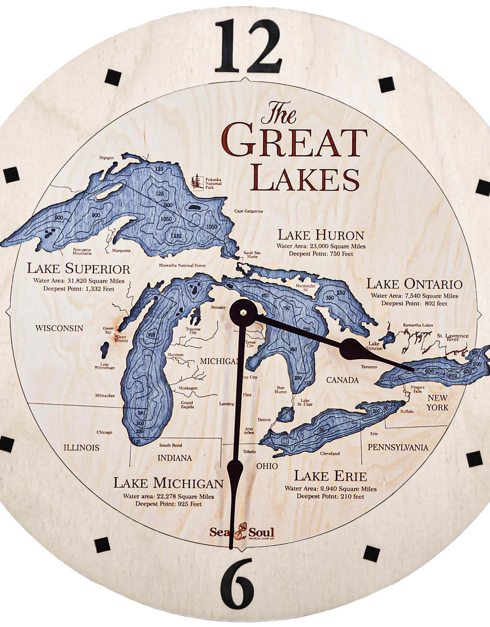 SEA & SOUL GREAT LAKES DEEP BLUE 12" CLOCK