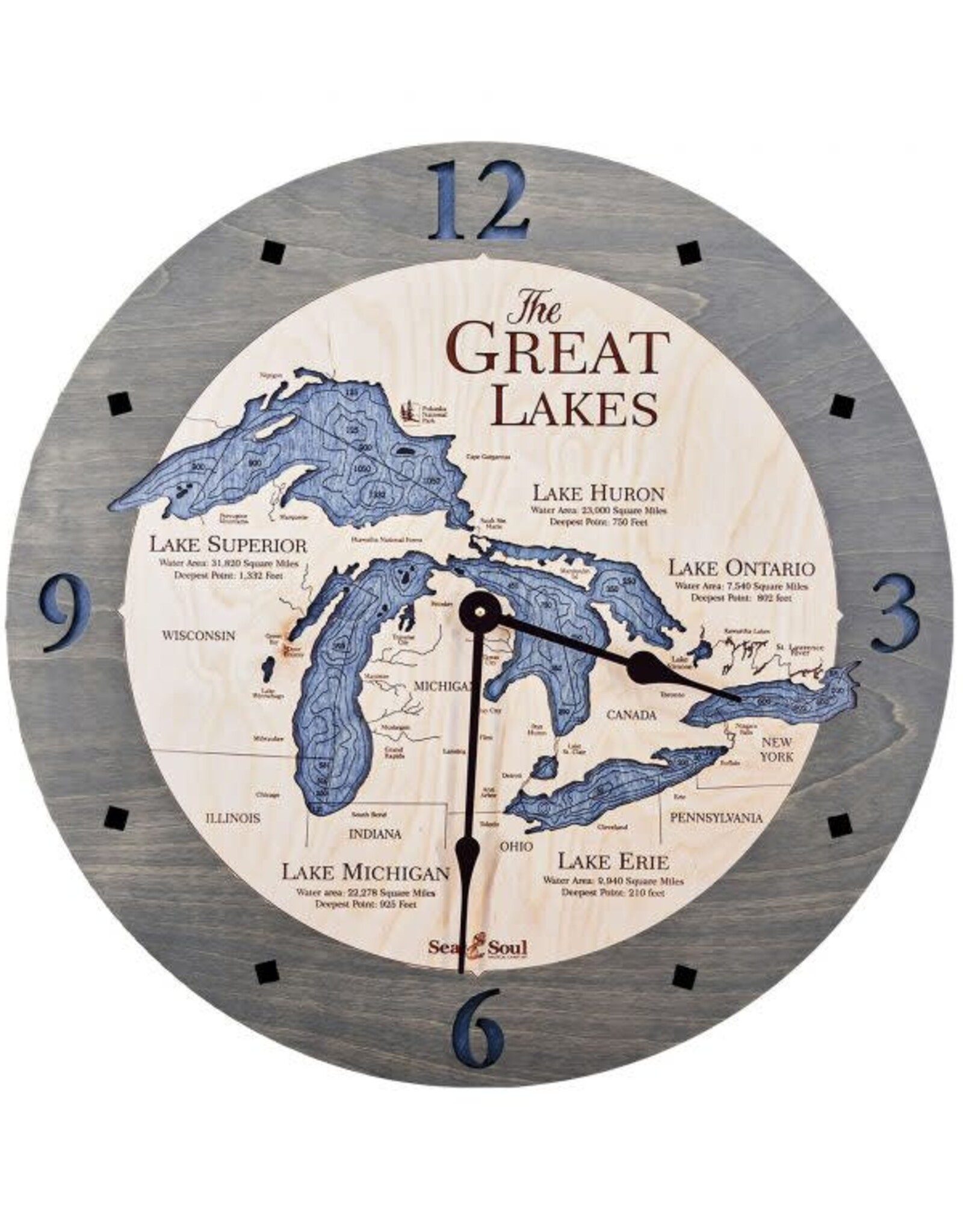 SEA & SOUL GREAT LAKES DRIFT WOOD DEEP WATER BLUE CLOCK 16"