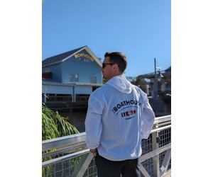BH White L/S Full Zip Hoodie Captain on Sleeve - The BOATHOUSE