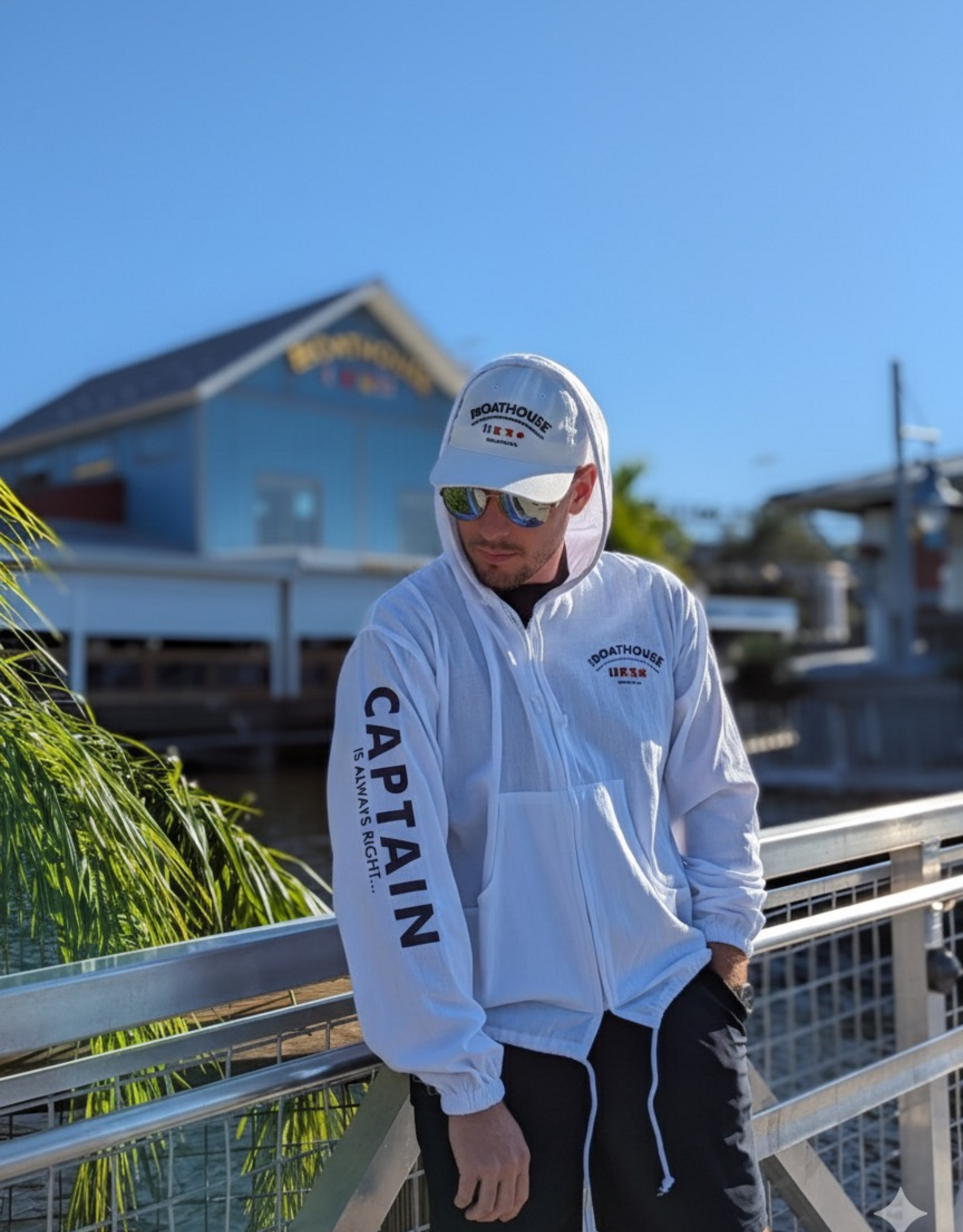 COTTONSEED WHITE LONG SLEEVE FULL ZIP HOODIE CAPTAIN ON SLEEVE