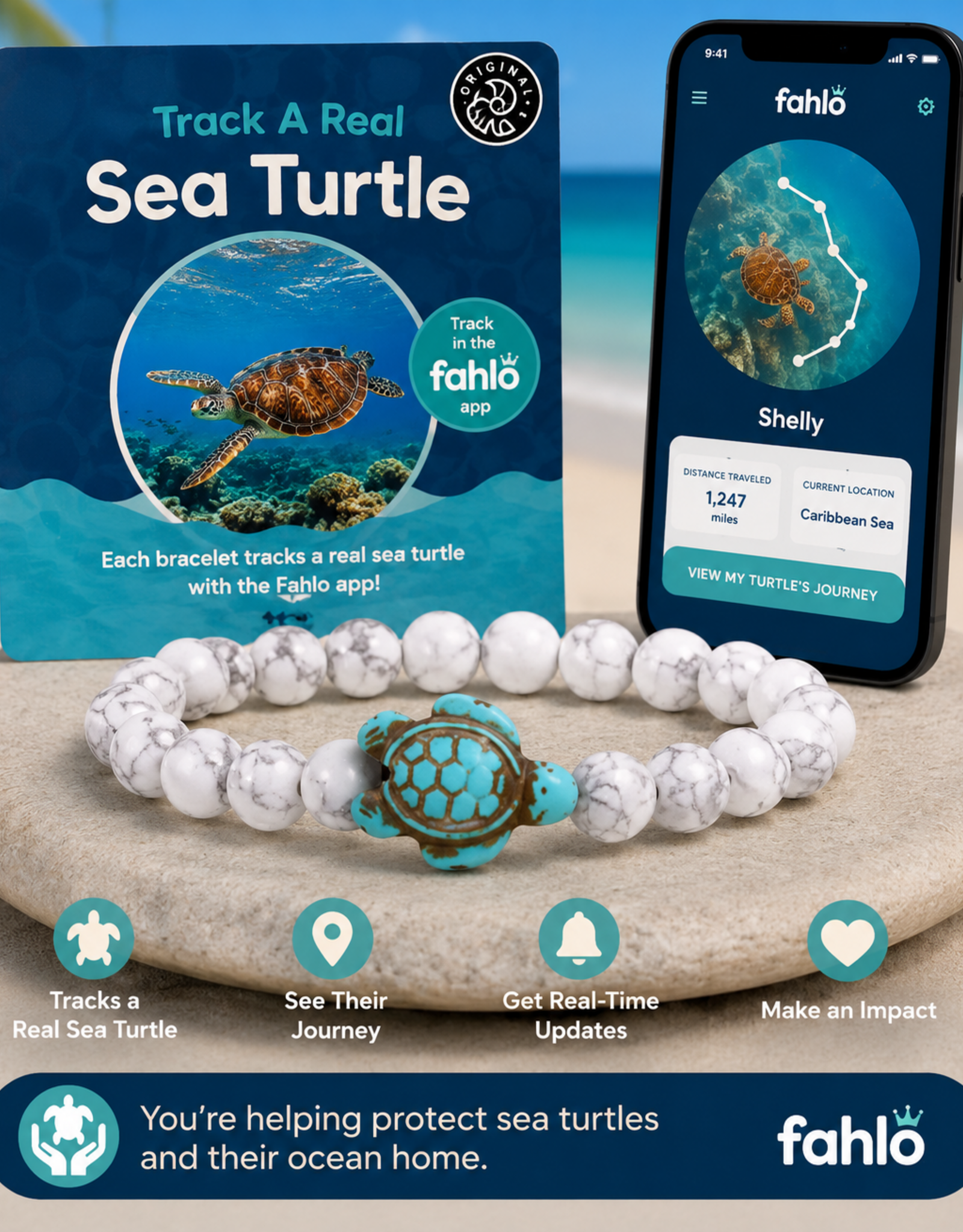 FAHLO FA JOURNEY TURTLE  BRACELET WHITE HOWLITE