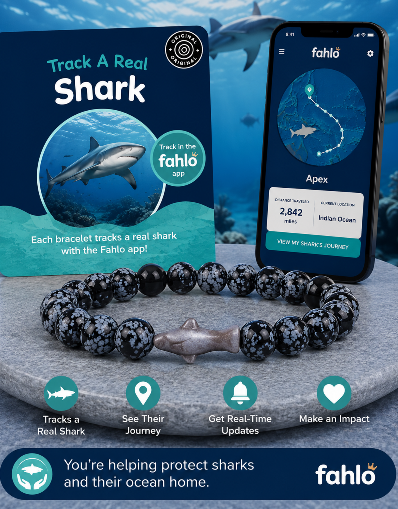 FAHLO FA THE VOYAGE SHARK BRACELET OCELLI STONE