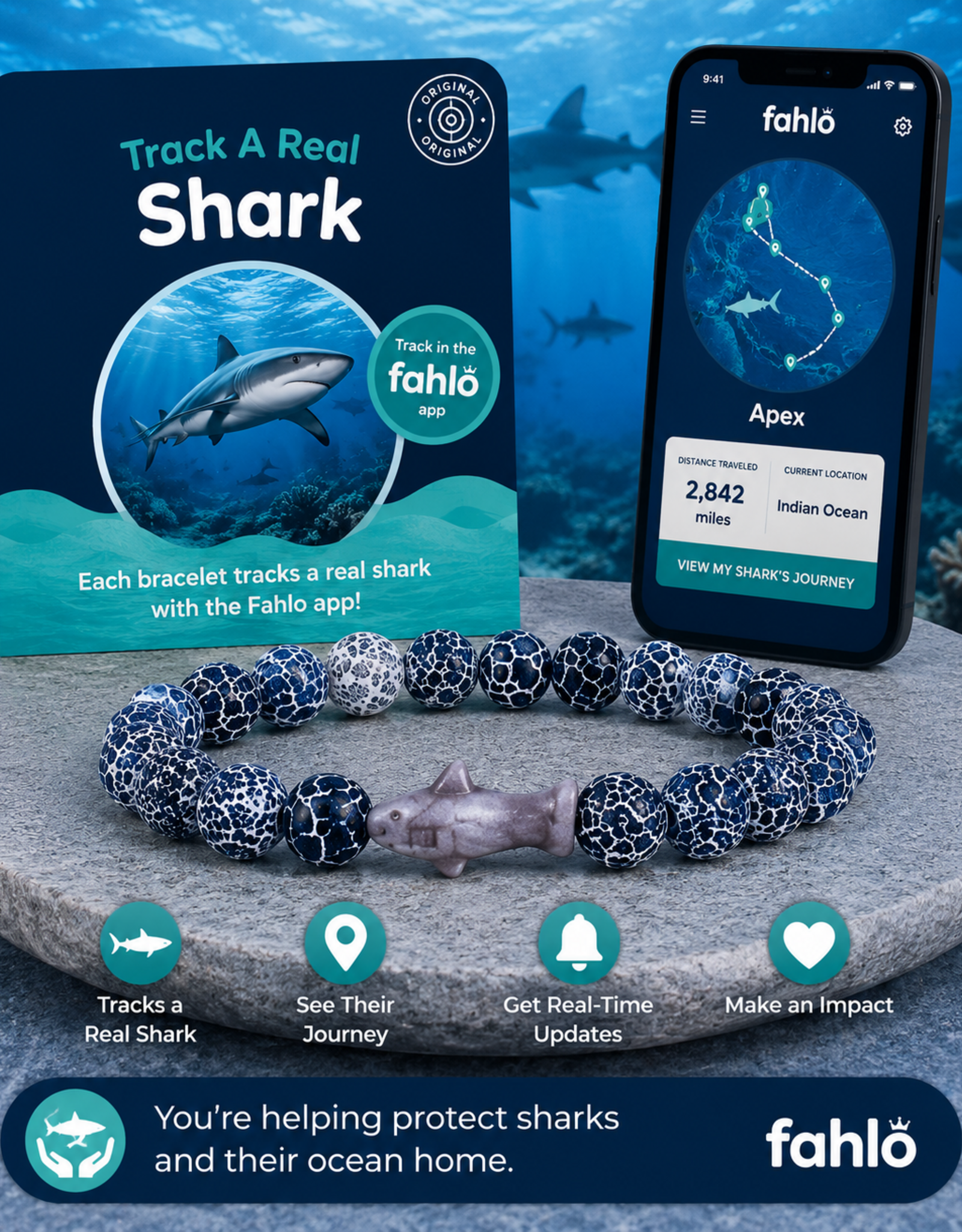 FAHLO FA THE VOYAGE SHARK  BRACELET  DEEP BLUE