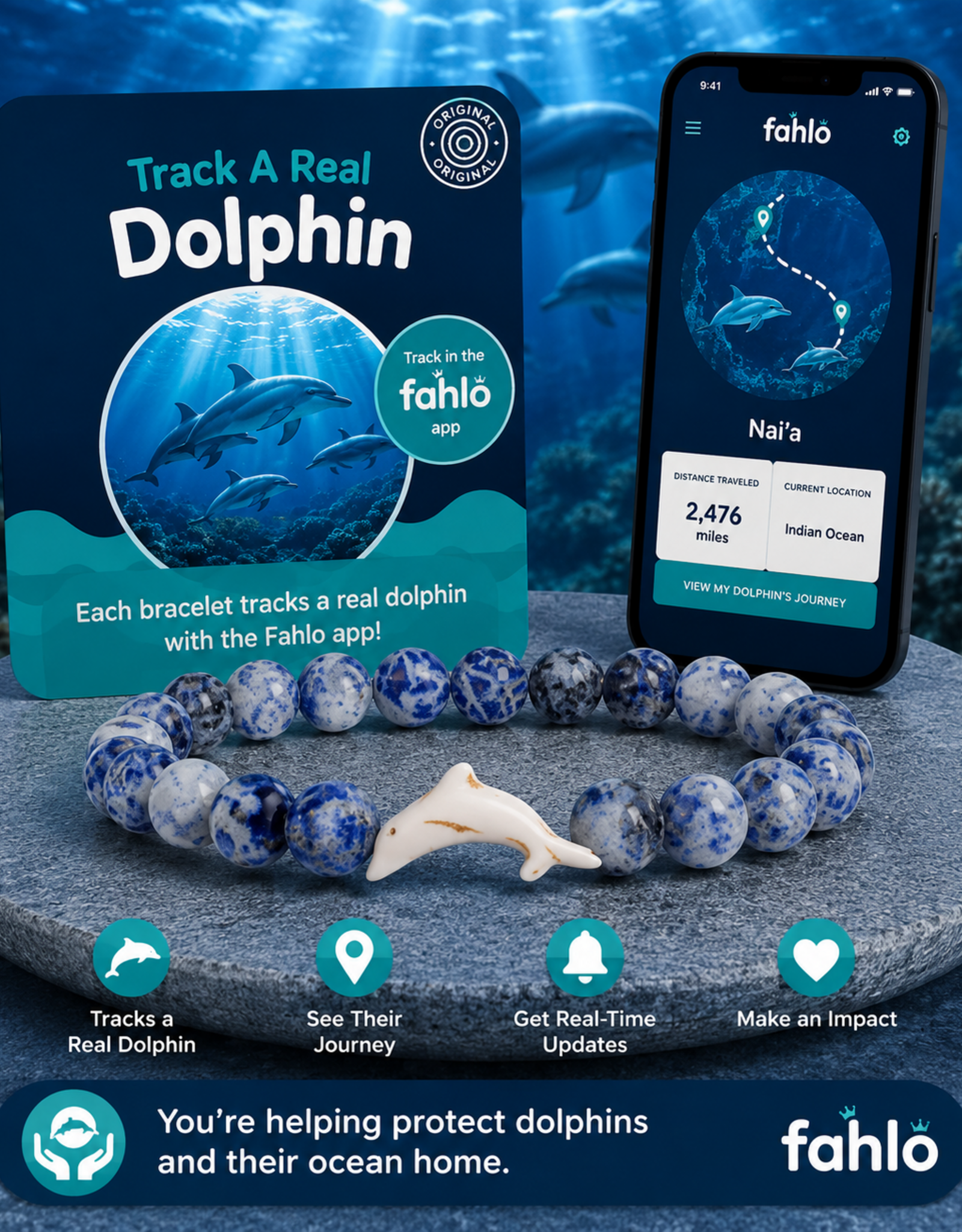 FAHLO FA ODYSSEY DOLPHIN BRACELET COASTAL BLUE
