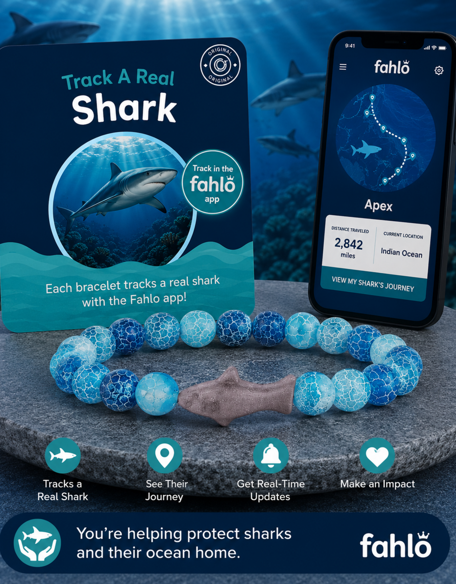 FAHLO FA THE VOYAGE SHARK  BRACELET  AQUA BLUE