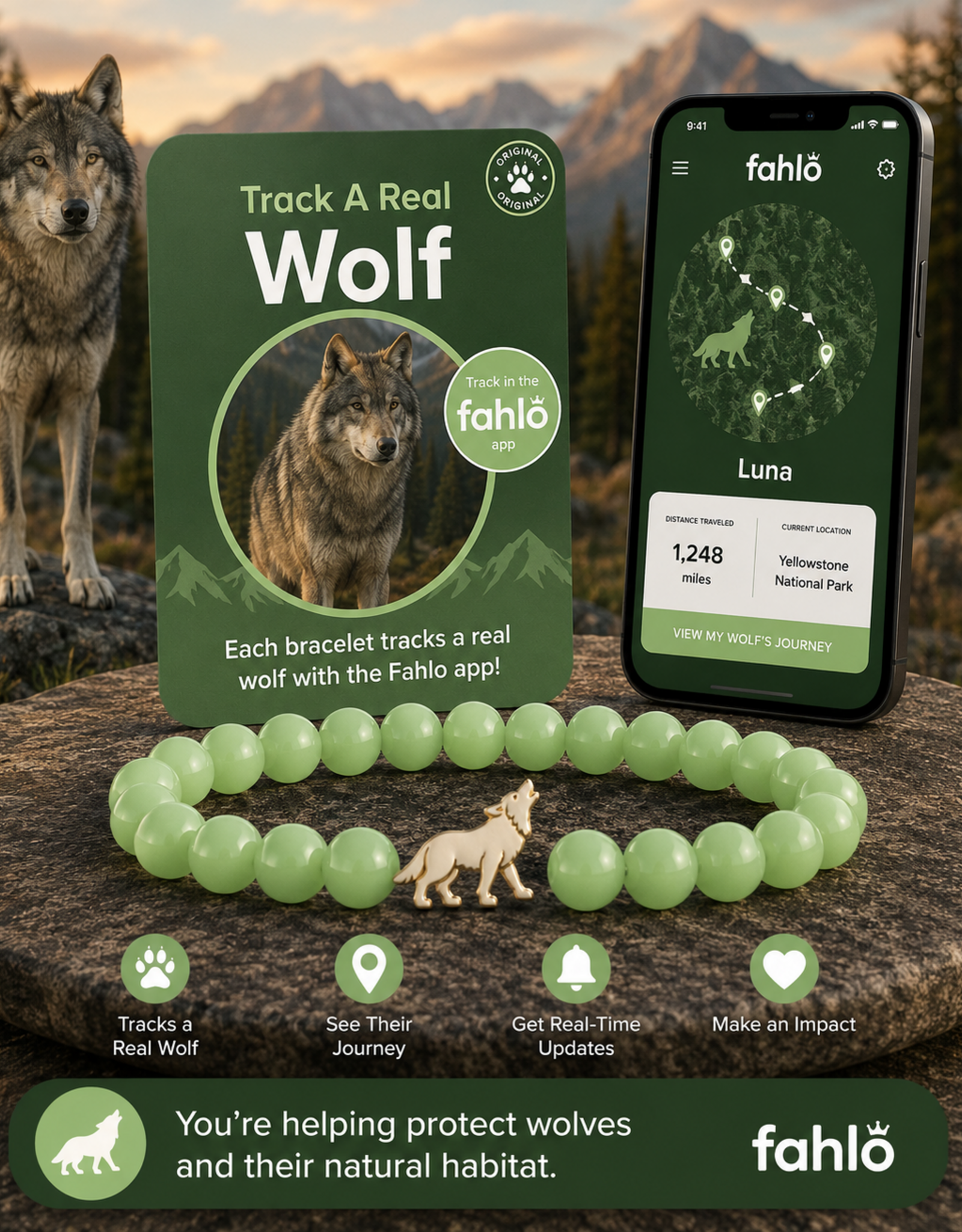 FAHLO FA SCOUT WOLF  BRACELET SAGE GLOW