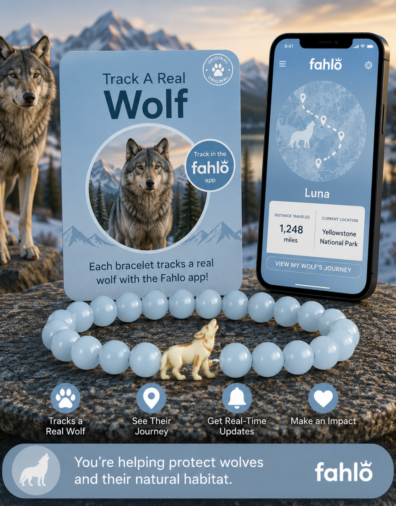 FAHLO FA SCOUT WOLF BRACELET AQUA GLOW