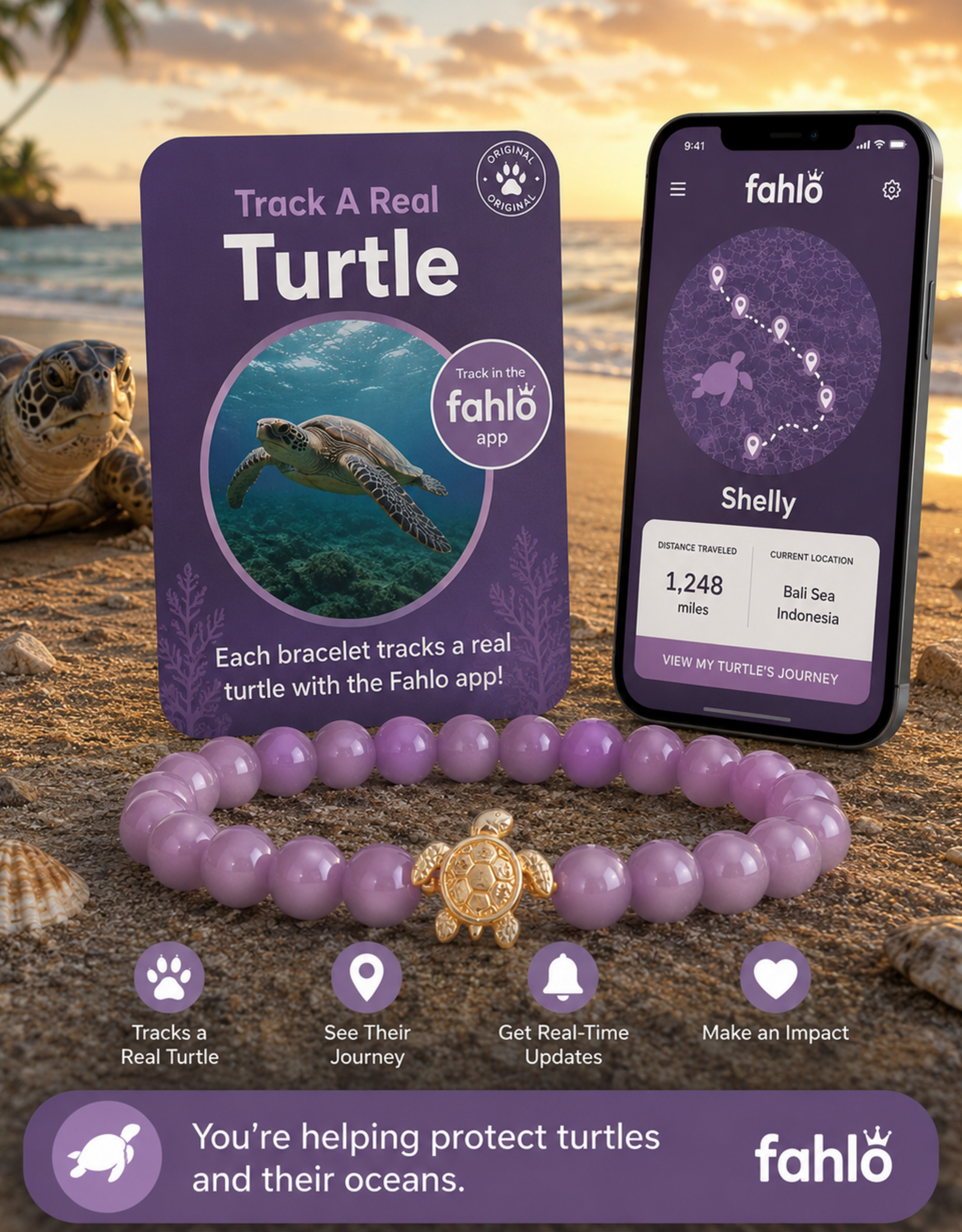 FAHLO FA JOURNEY TURTLE BRACELET LILAC GLOW
