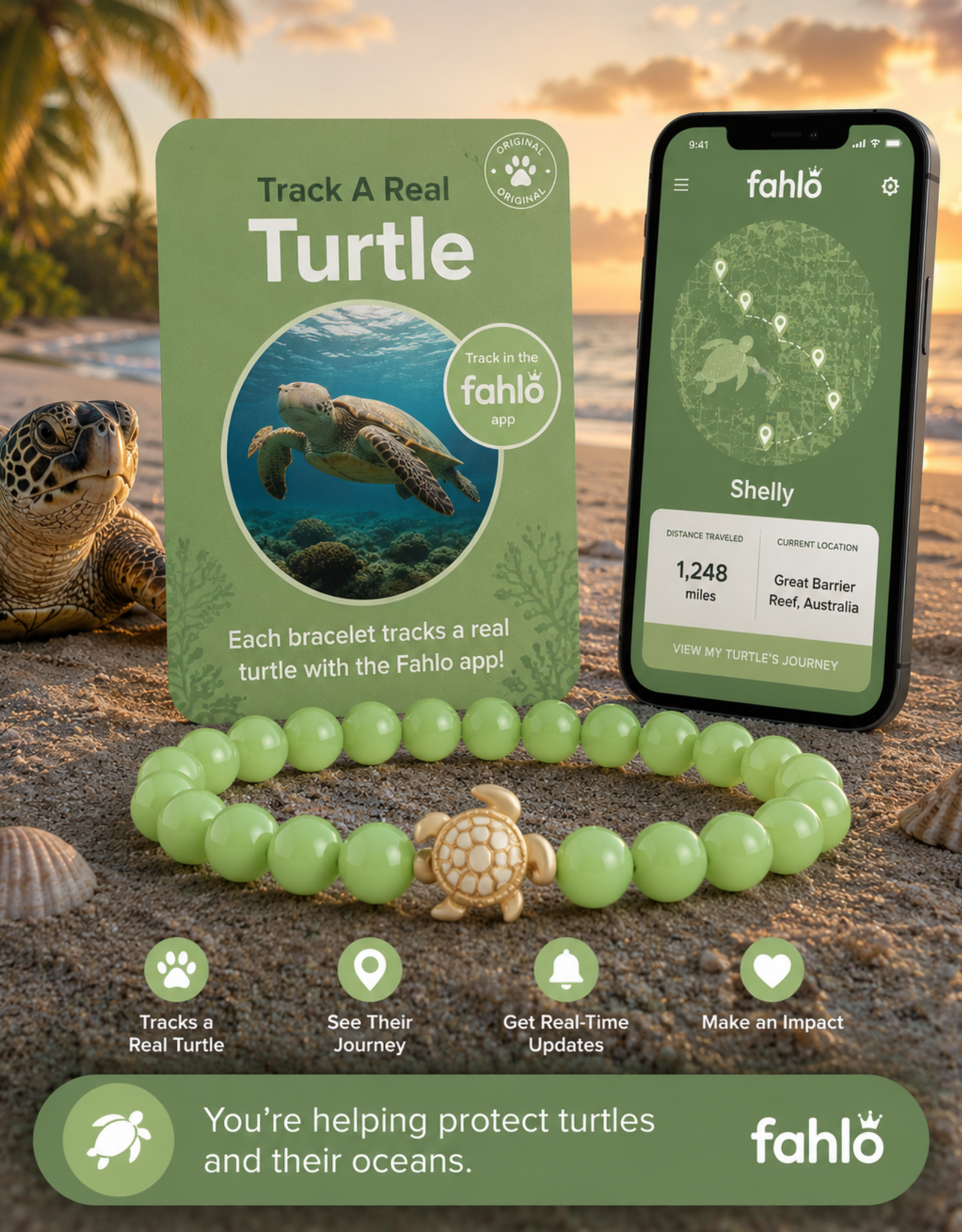 FAHLO FA JOURNEY TURTLE BRACELET SAGE GLOW