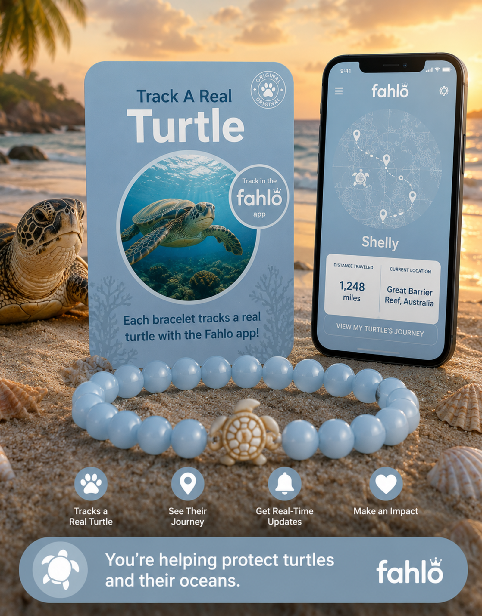 FAHLO FA JOURNEY TURTLE BRACELET AQUA GLOW