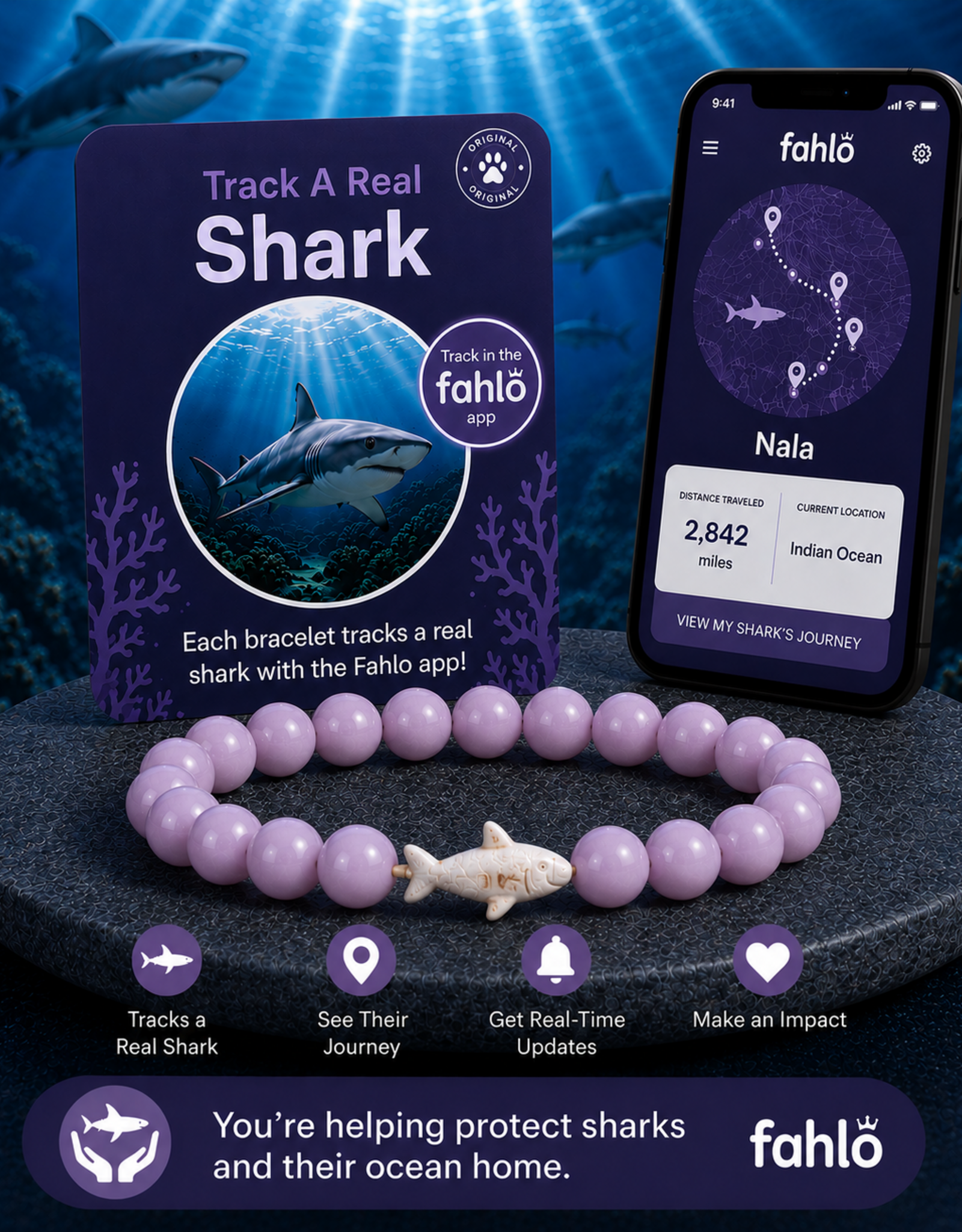 FAHLO FA VOYAGE SHARK BRACELET LILAC GLOW
