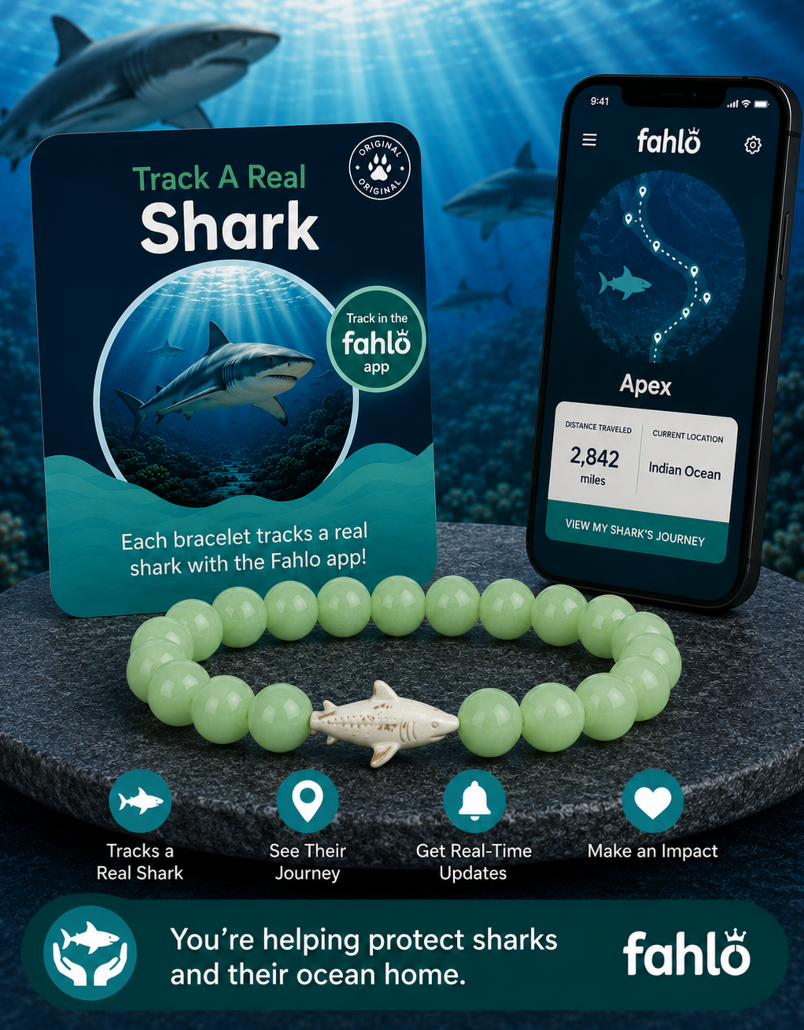 FAHLO FA VOYAGE SHARK  BRACELET SAGE GLOW