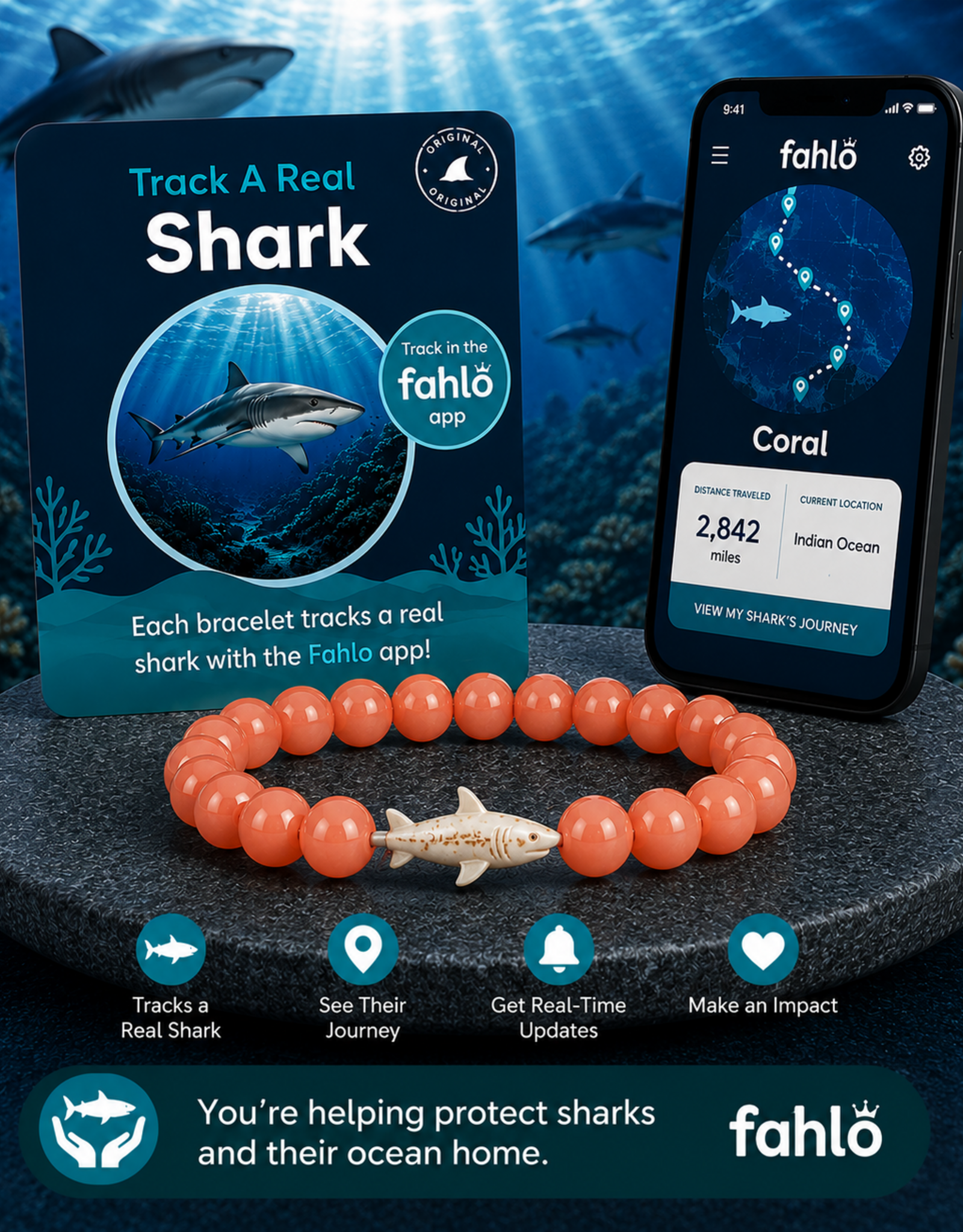 FAHLO FA VOYAGE SHARK BRACELET SUNRISE GLOW