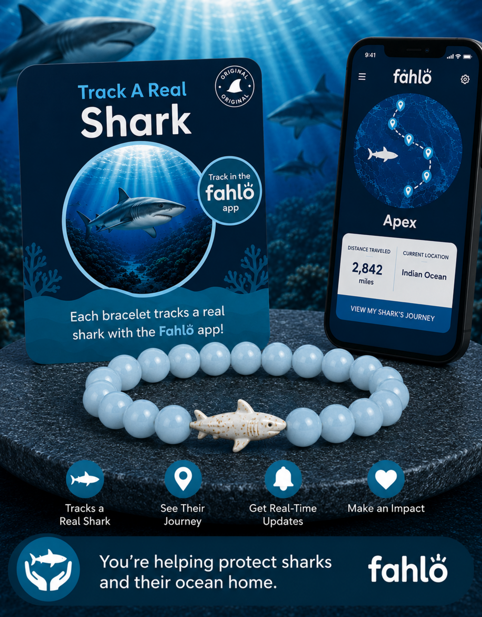 FAHLO FA VOYAGE SHARK BRACELET AQUA GLOW