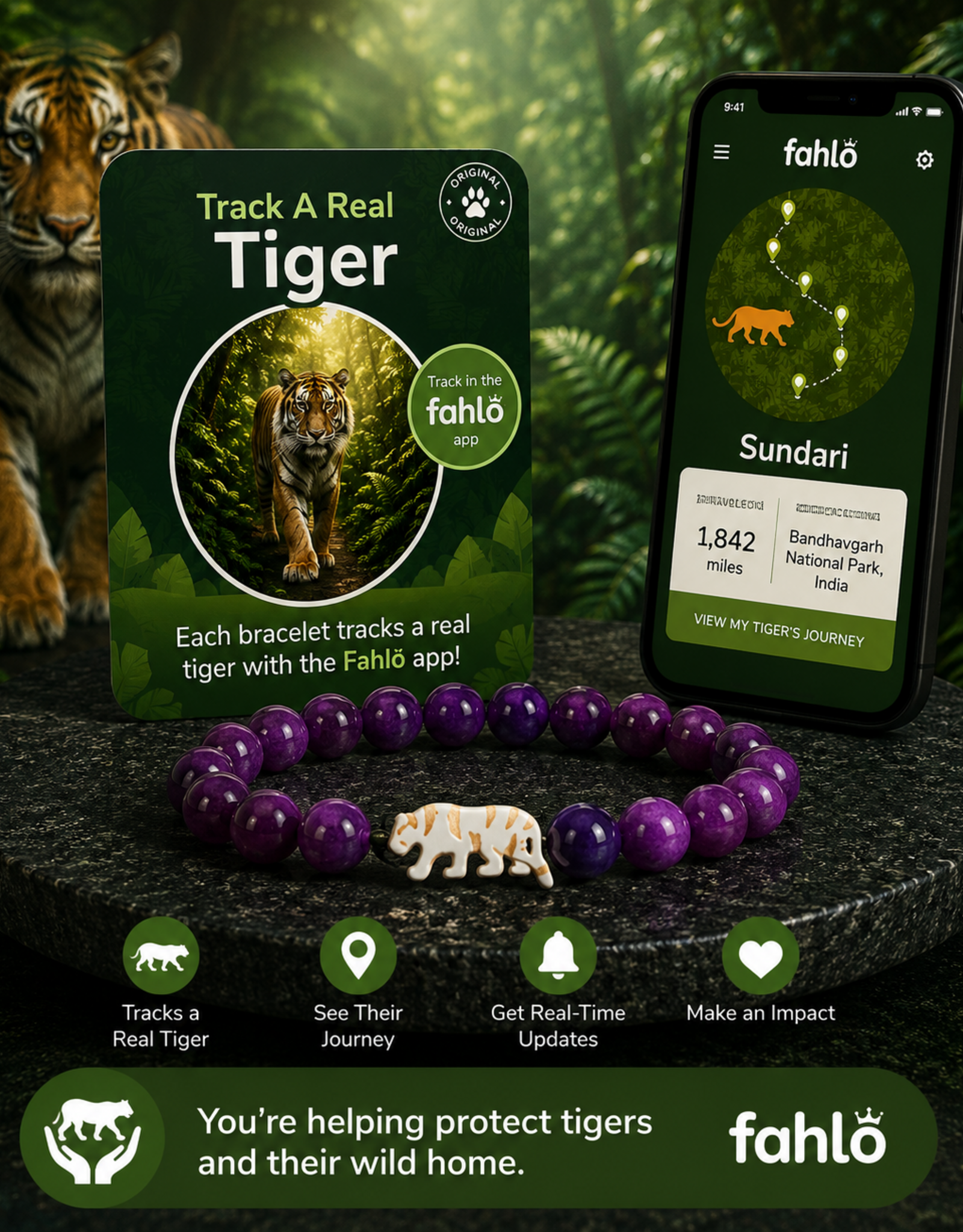 FAHLO FA PROWL TIGER  BRACELET ROYAL PURPLE