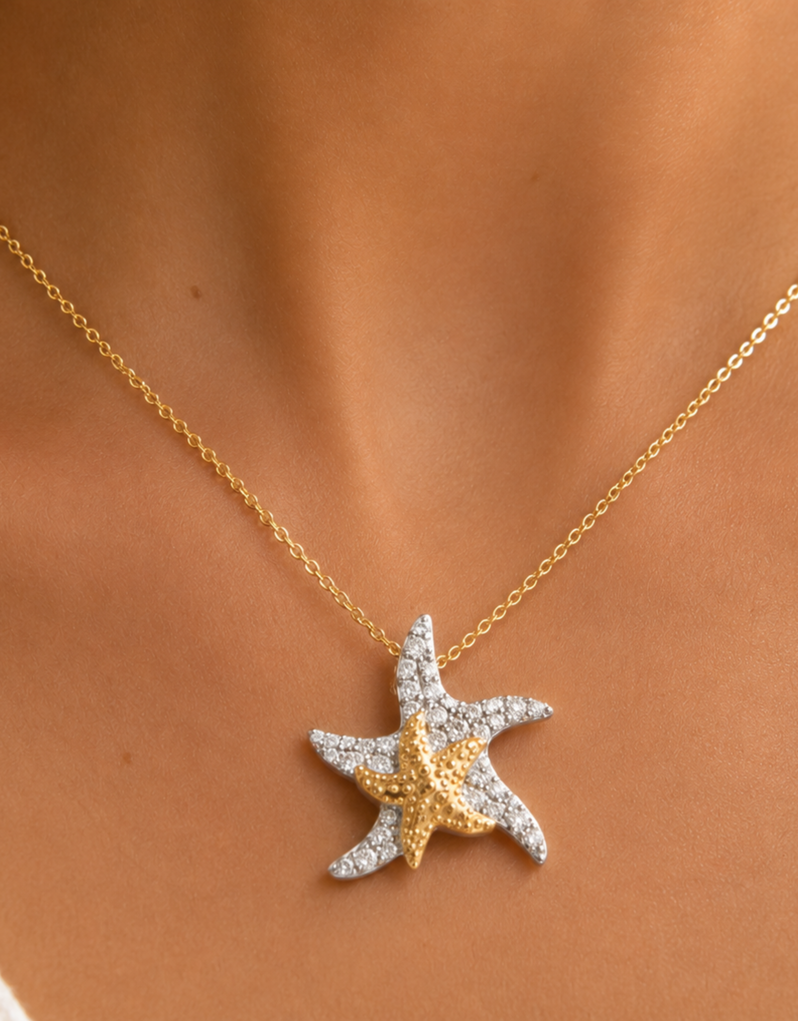FLAIRCRAFT LIMITED FL TWIN STARFISH NECKLACE 14K GOLD