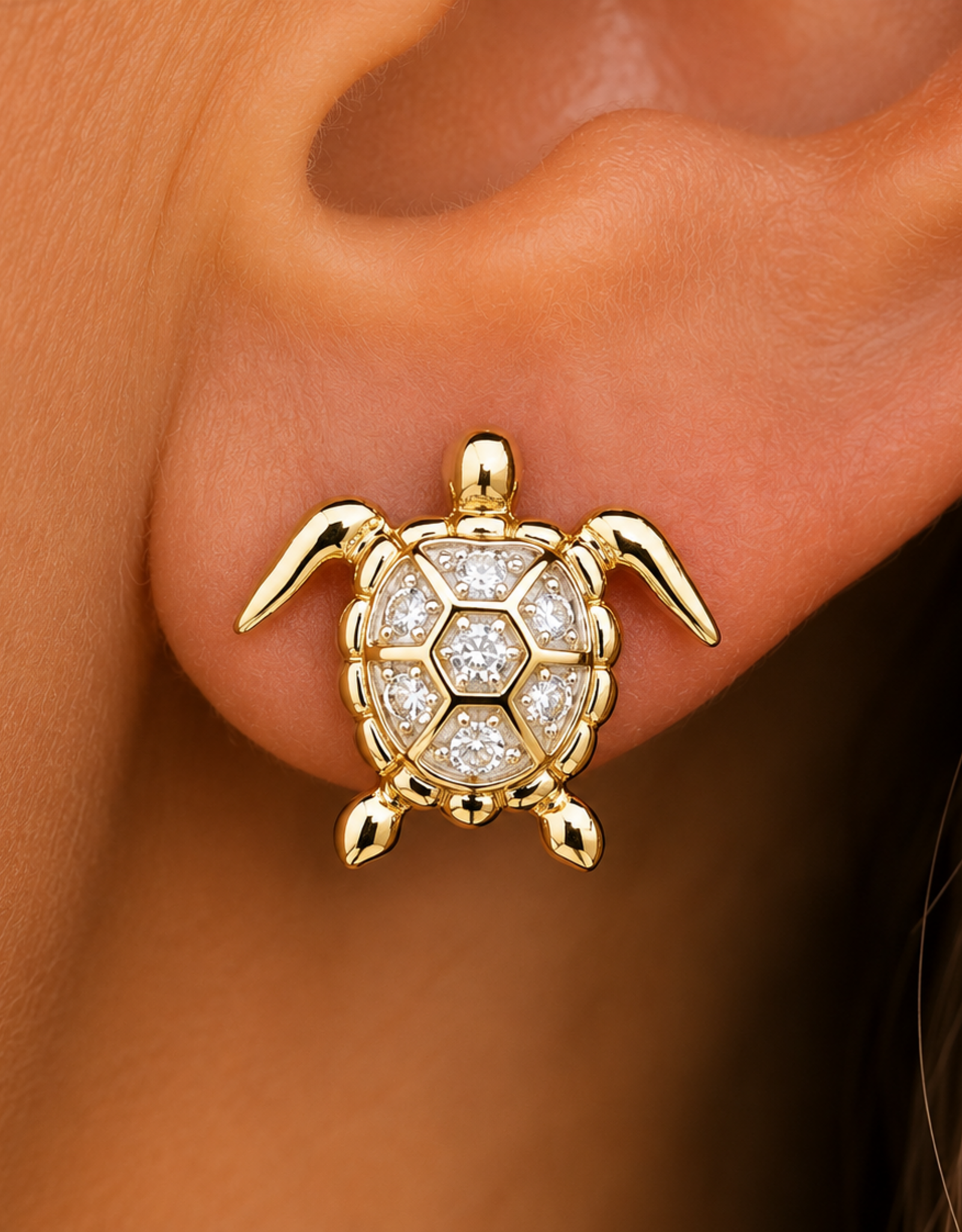 FLAIRCRAFT LIMITED FL DIAMOND TURTLE STUD EARRINGS 14K GOLD