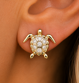 FLAIRCRAFT LIMITED FL DIAMOND TURTLE STUD EARRINGS 14K GOLD