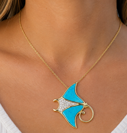 FLAIRCRAFT LIMITED STING RAY VERMEIL 14KT GOLD NECKLACE TURQ