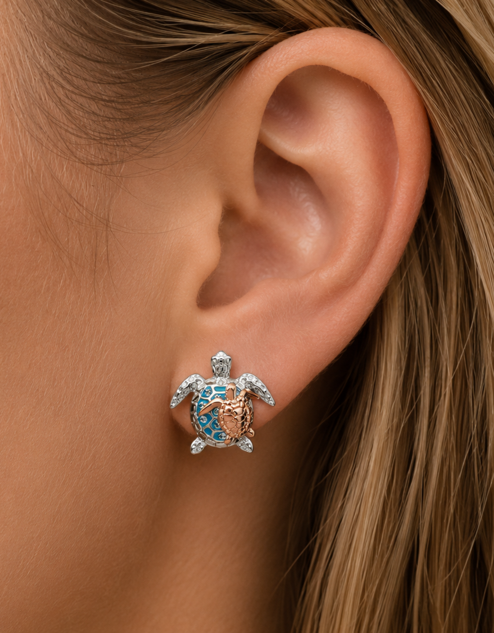 FLAIRCRAFT LIMITED TURTLE AND BABY STUD EARRING SILVER