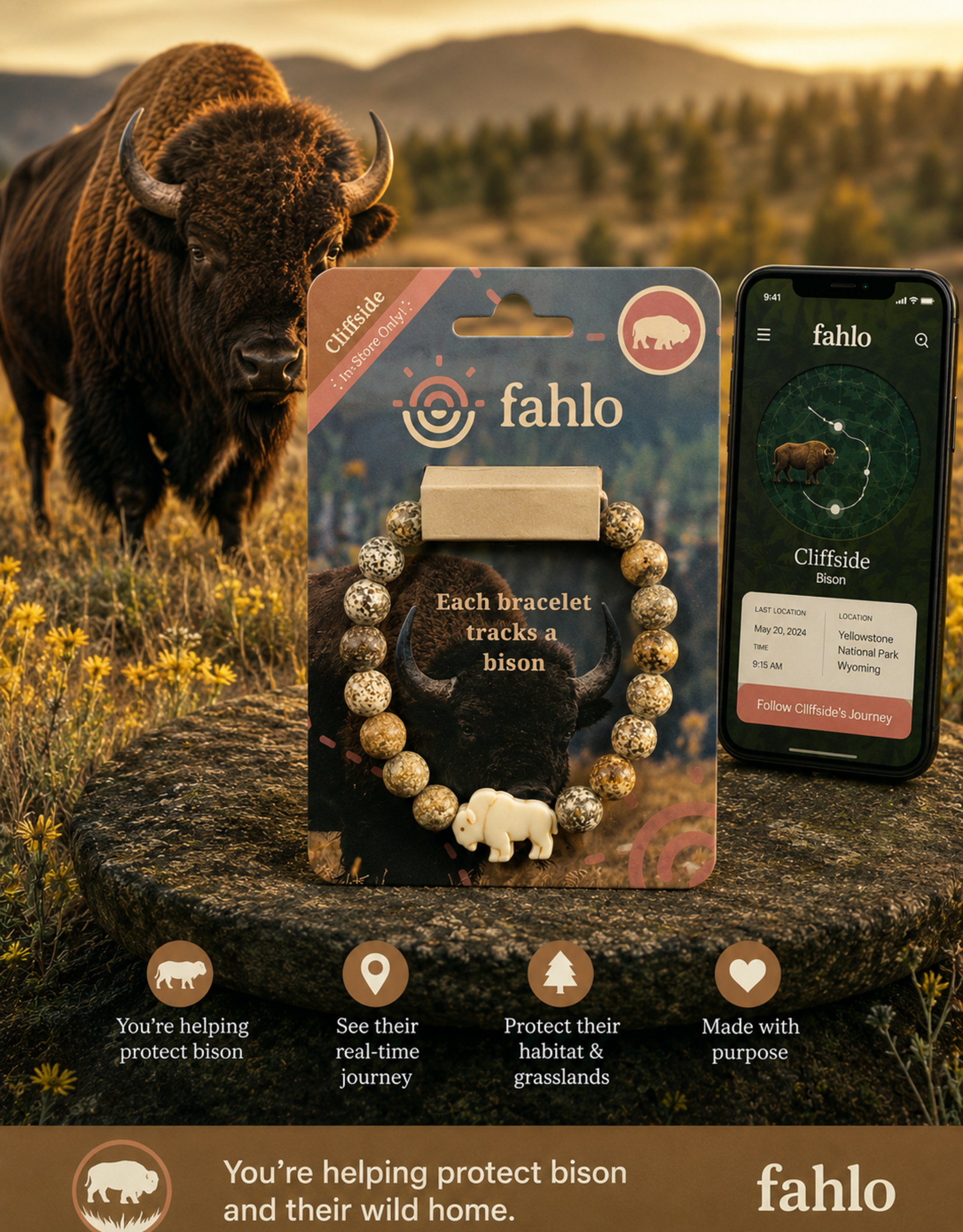 FAHLO  CLIFFSIDE BISON BRACELET