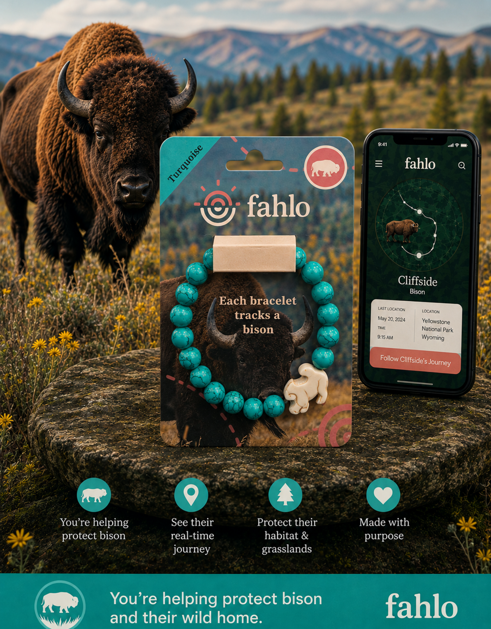 FAHLO TURQUOISE BISON BRACELET