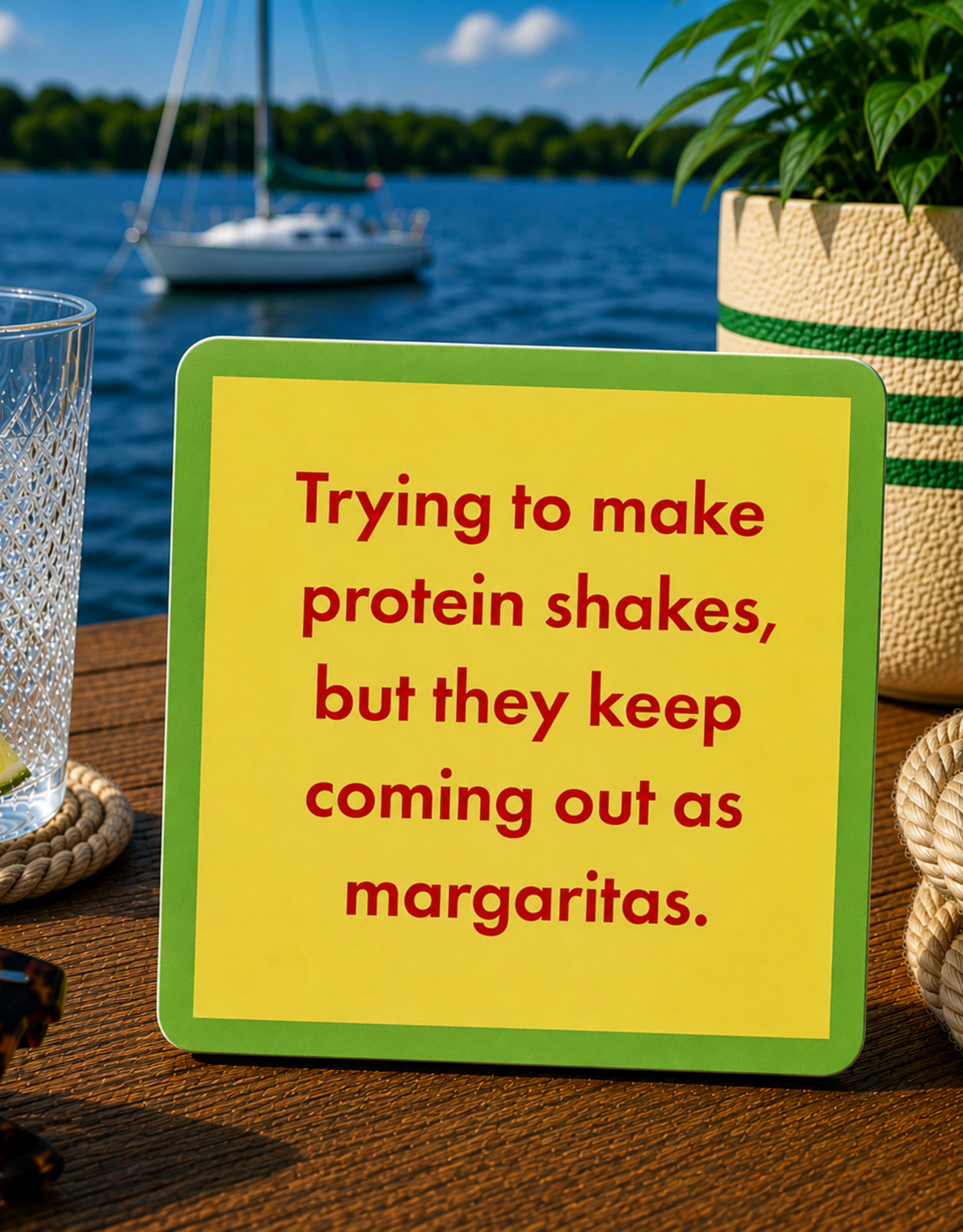 IAMTRA/DRINKS ON ME ID PROTEIN SHAKE COASTER