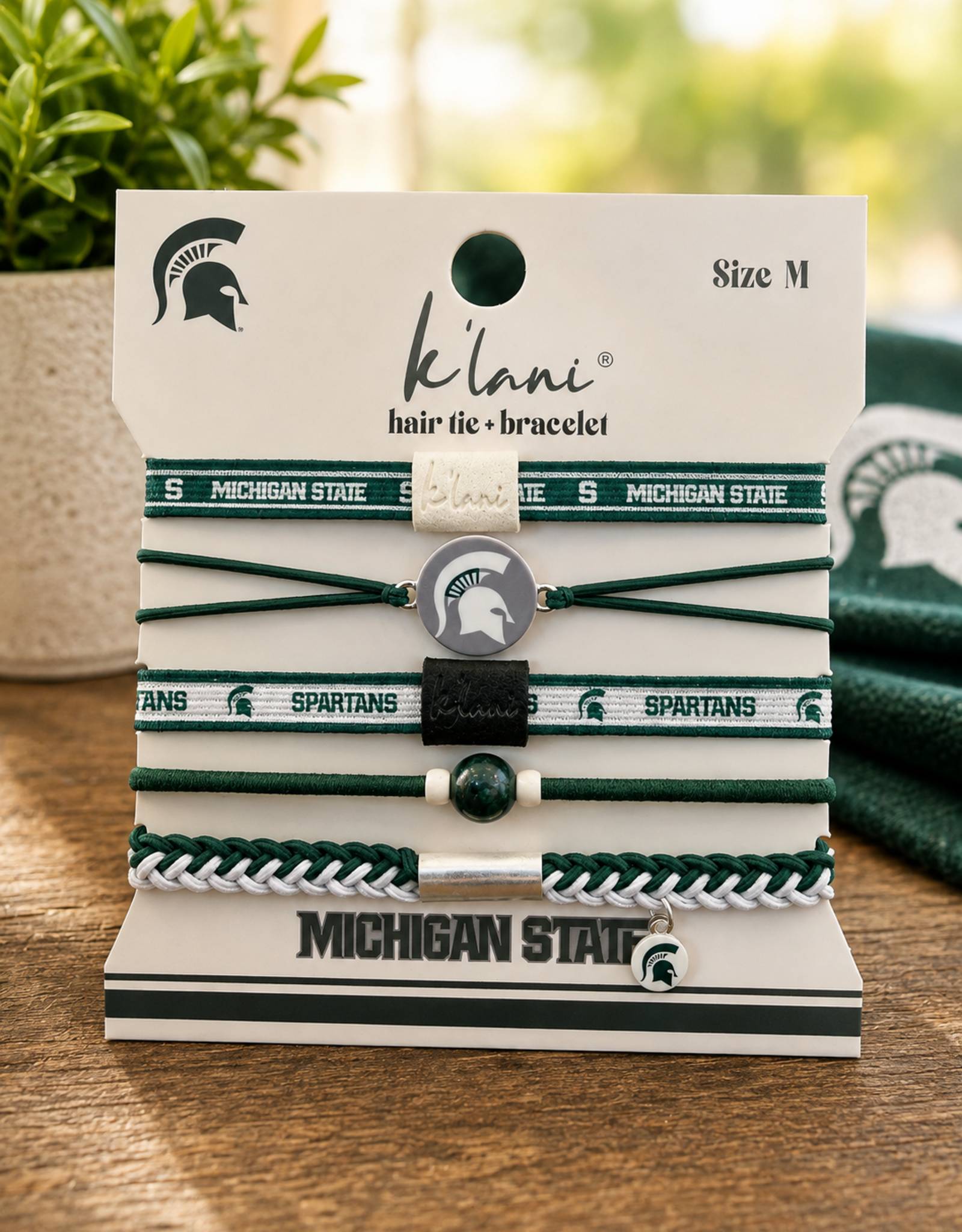 KLANI  MICHIGAN STATE BRACELET/HAIR TIES   MEDIUM