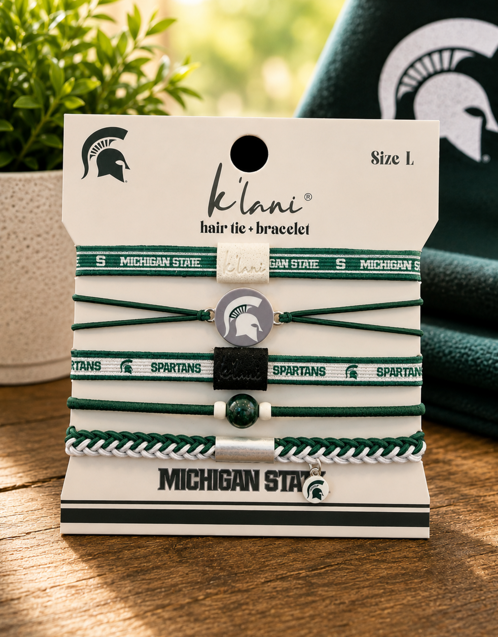 KLANI MICHIGAN STATE BRACELETS/HAIR TIES LARGE