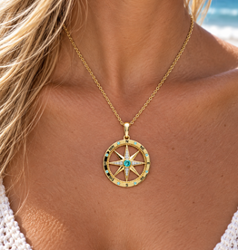 FLAIRCRAFT LIMITED LIGHT BLUE COMPASS NECKLACE 14KT GOLD
