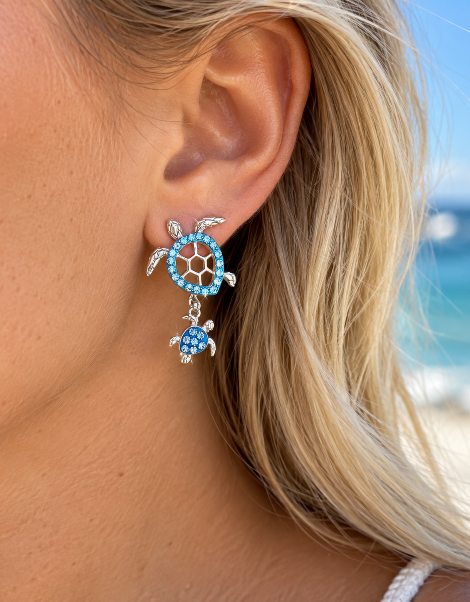 FLAIRCRAFT LIMITED TURTLE EARRINGS AQUA STERLING SILVER