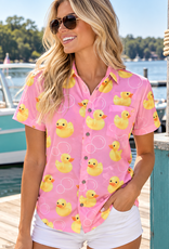 UZZI ACTIVE WEAR BH HAWAIIAN STRETCH DUCK BUTTON DOWN SHIRT