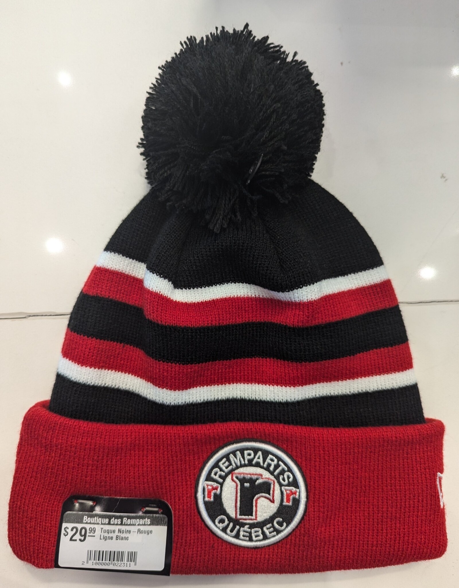 Tuque Noire-Rouge Ligne Blanc